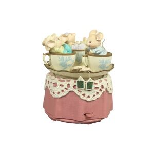 Enesco Vintage 1993 Tea For Two Music Box Three Mice In Spinning Tea Cups EUC
